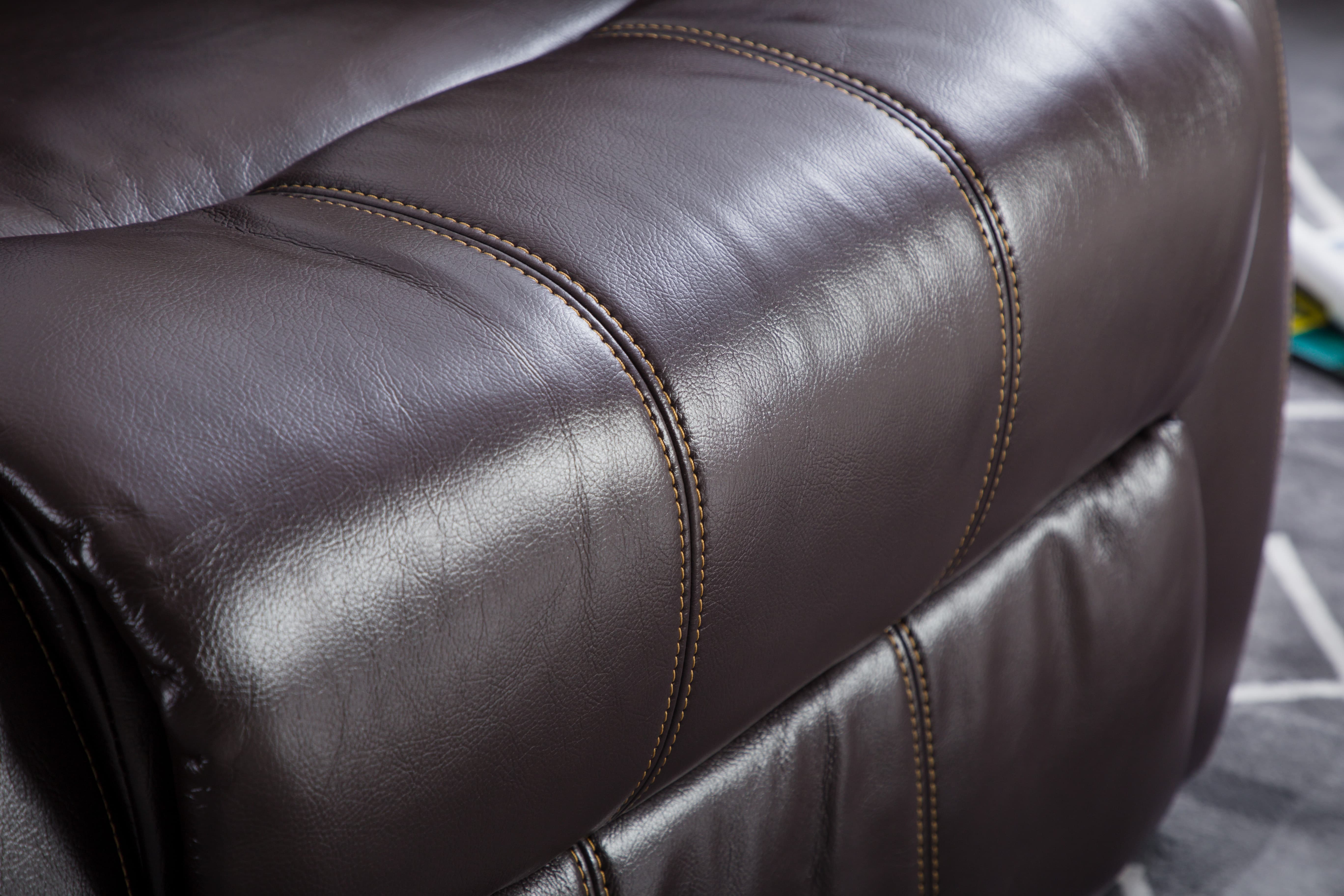 Brown faux leather manual recliner chair with contrast stitching, classic single reclining sofa Brown faux leather manual recliner chair with contrast stitching, classic single reclining sofa