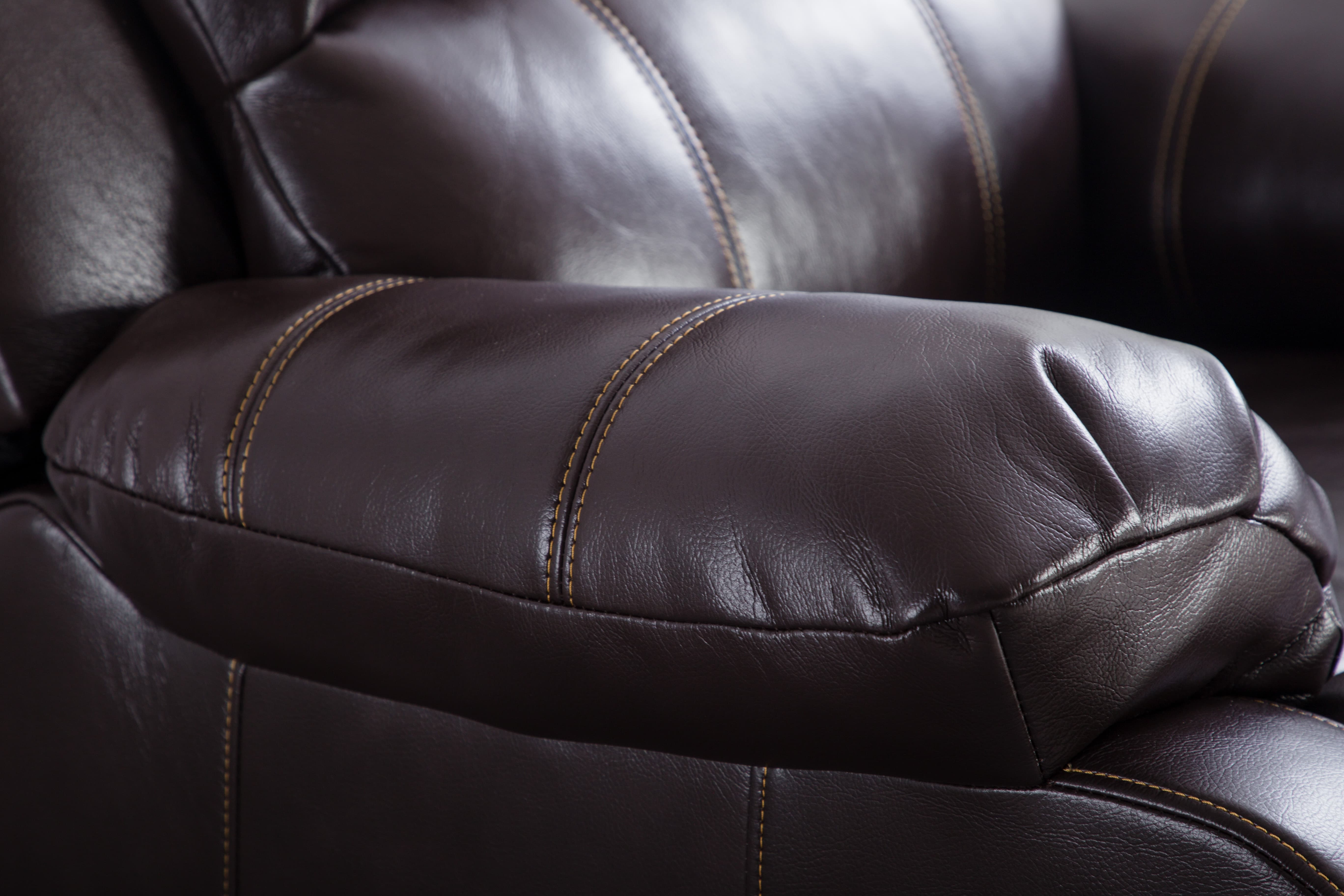 Brown faux leather manual recliner chair with contrast stitching, classic single reclining sofa Brown faux leather manual recliner chair with contrast stitching, classic single reclining sofa
