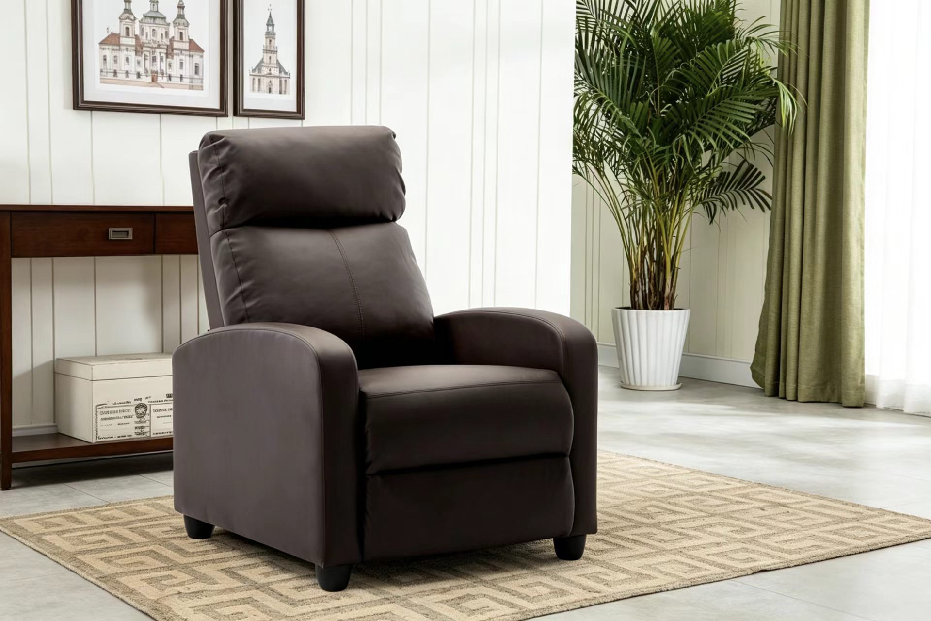 black modern push back recliner chair with rounded armrests black modern push back recliner chair with rounded armrests