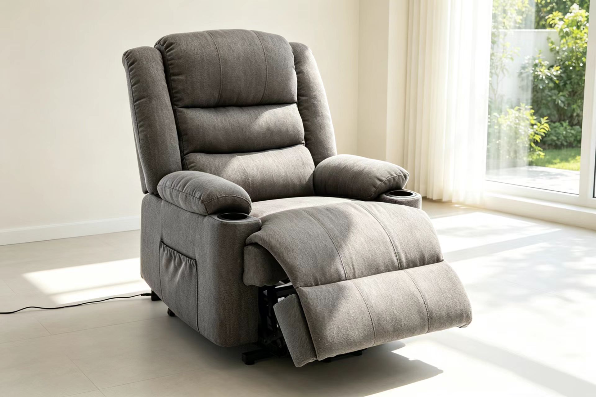 grey electric lift recliner with cup holders and side storage pocket grey electric lift recliner with cup holders and side storage pocket