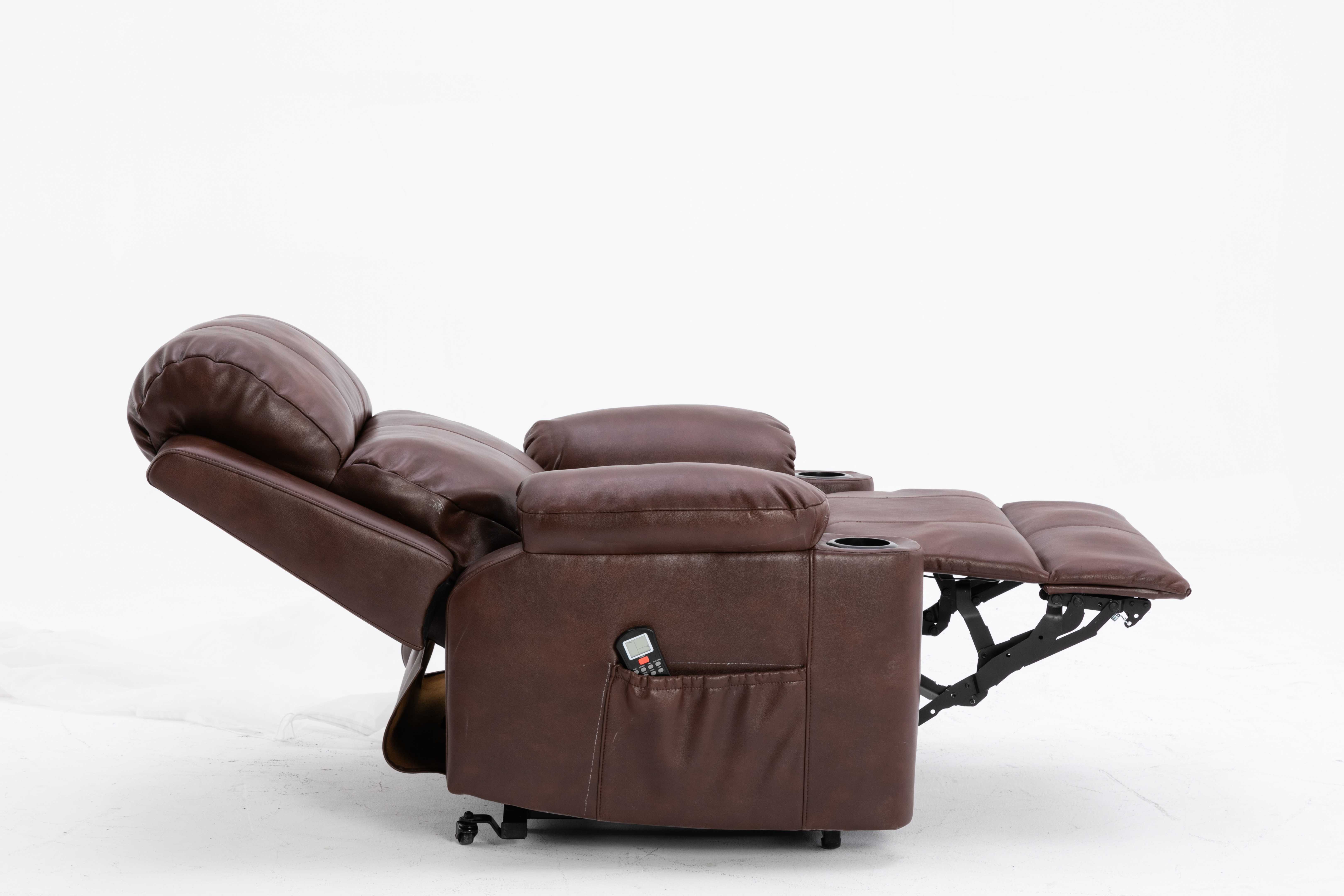 brown power lift recliner with dual cup holders and remote pocket brown power lift recliner with dual cup holders and remote pocket