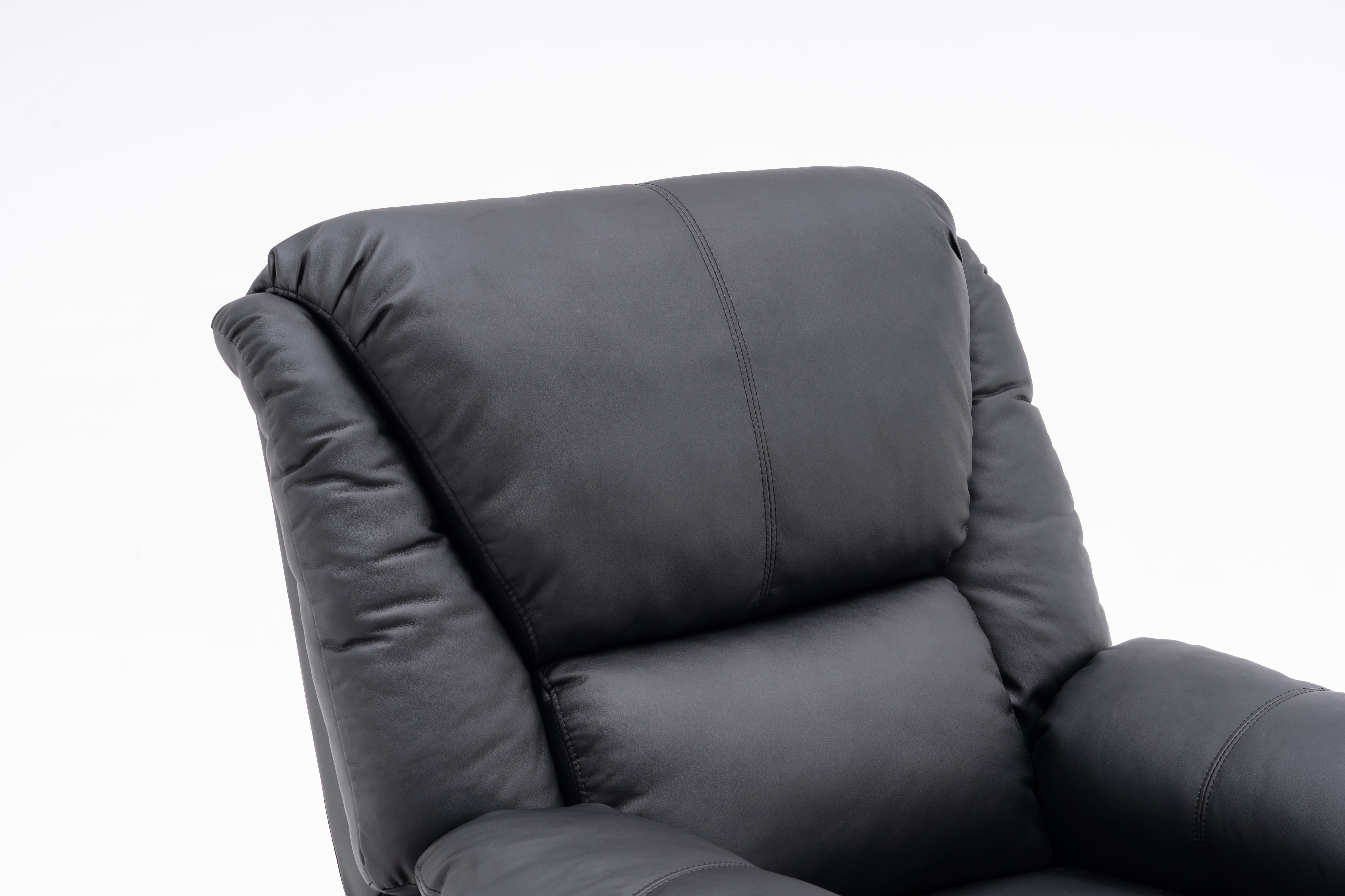 Black PU leather manual recliner sofa upright position front view