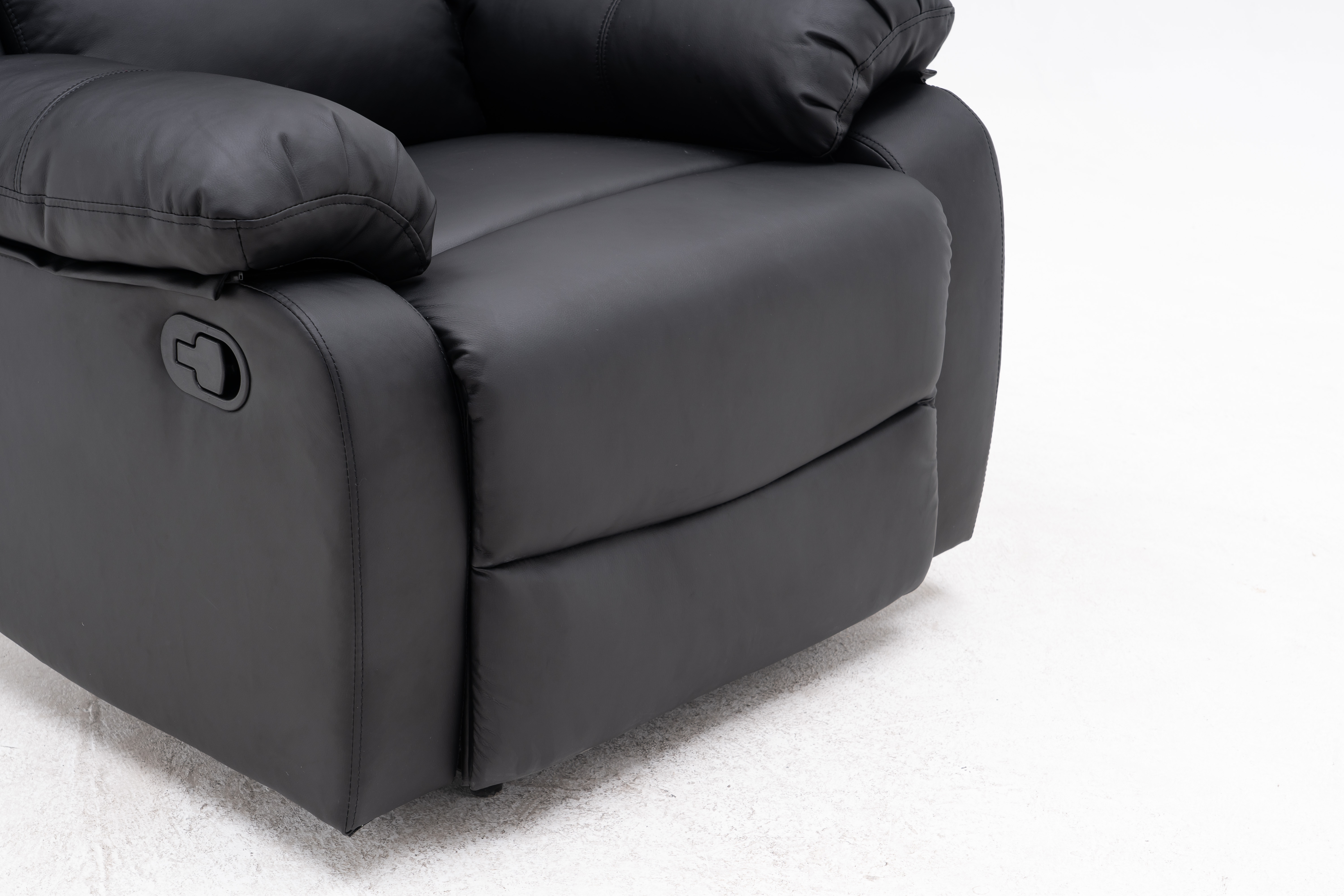Black PU leather manual recliner sofa upright position front view