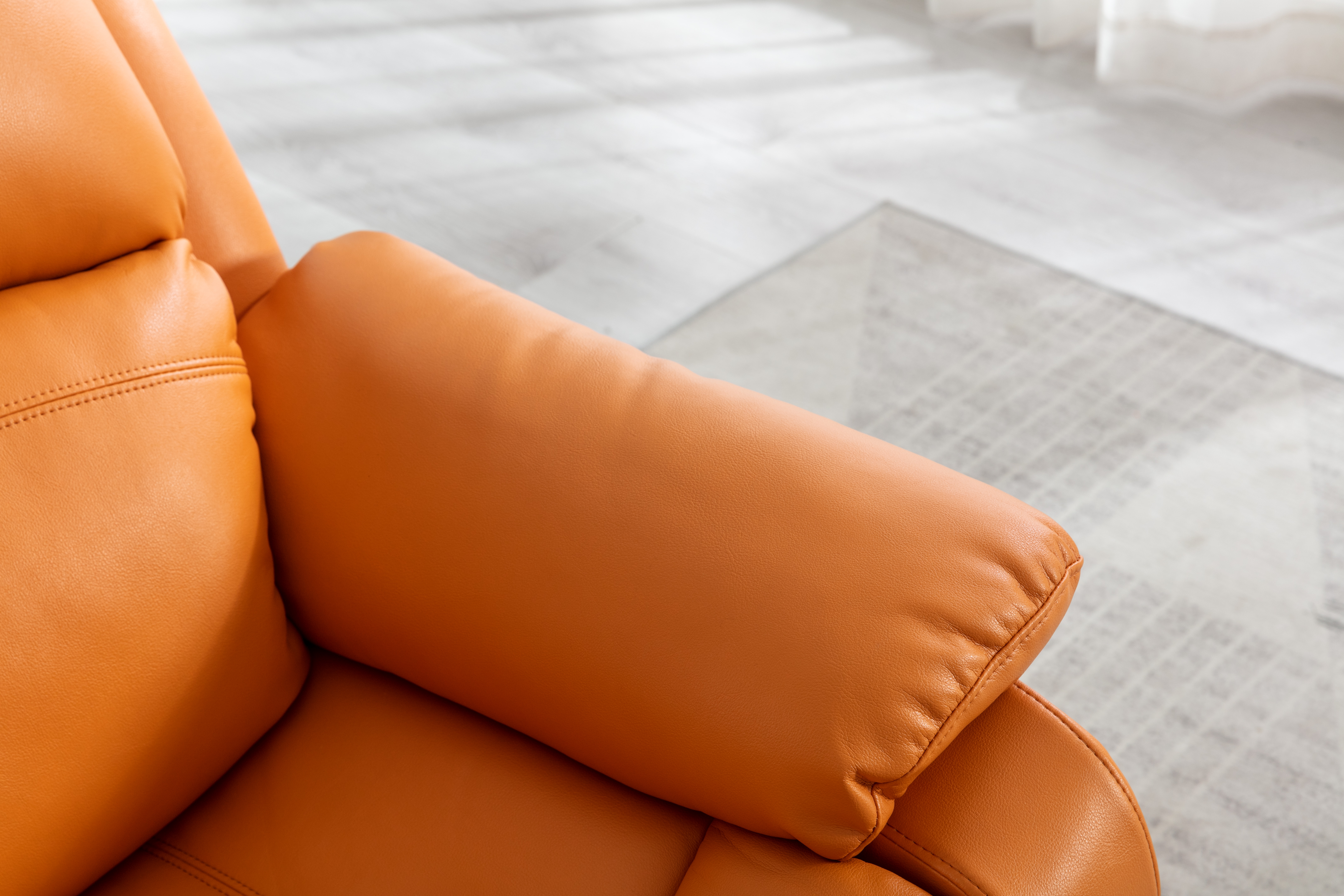 Factory direct wholesale orange electric recliner sofa with woman relaxing, bulk order available Factory direct wholesale orange electric recliner sofa with woman relaxing, bulk order available
