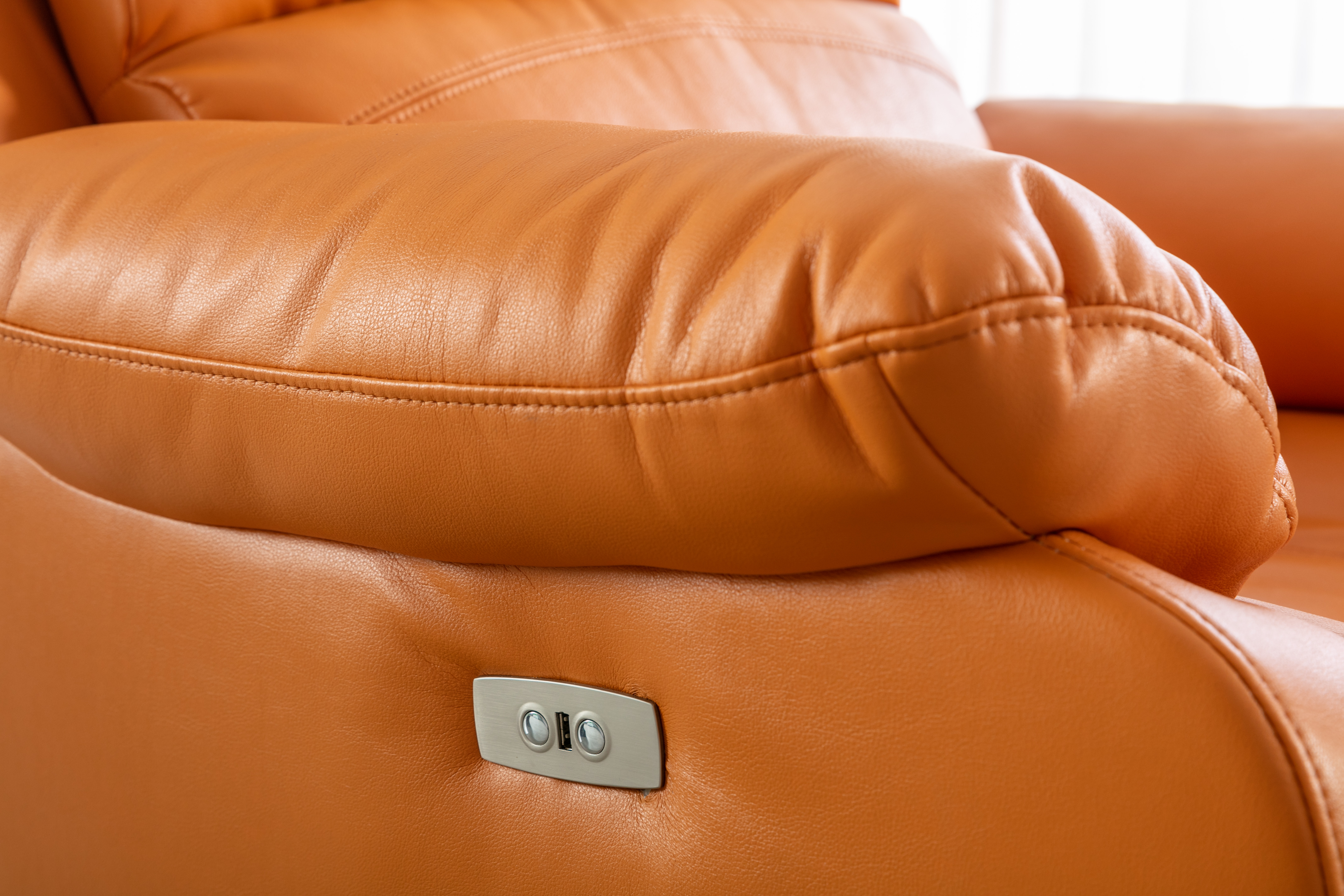 Factory direct wholesale orange electric recliner sofa with woman relaxing, bulk order available Factory direct wholesale orange electric recliner sofa with woman relaxing, bulk order available