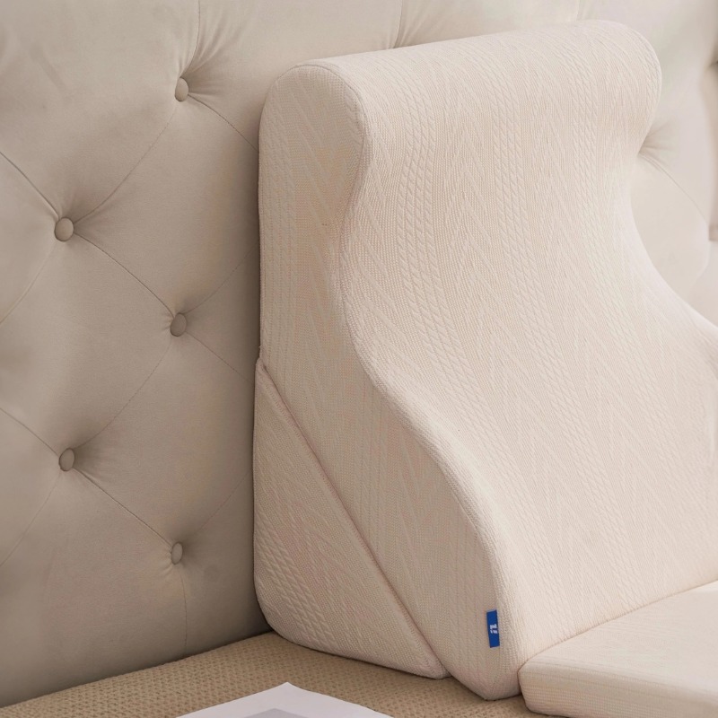 3-piece modular adjustable bed wedge pillow set with leg rest, cream color on bed 3-piece modular adjustable bed wedge pillow set with leg rest, cream color on bed