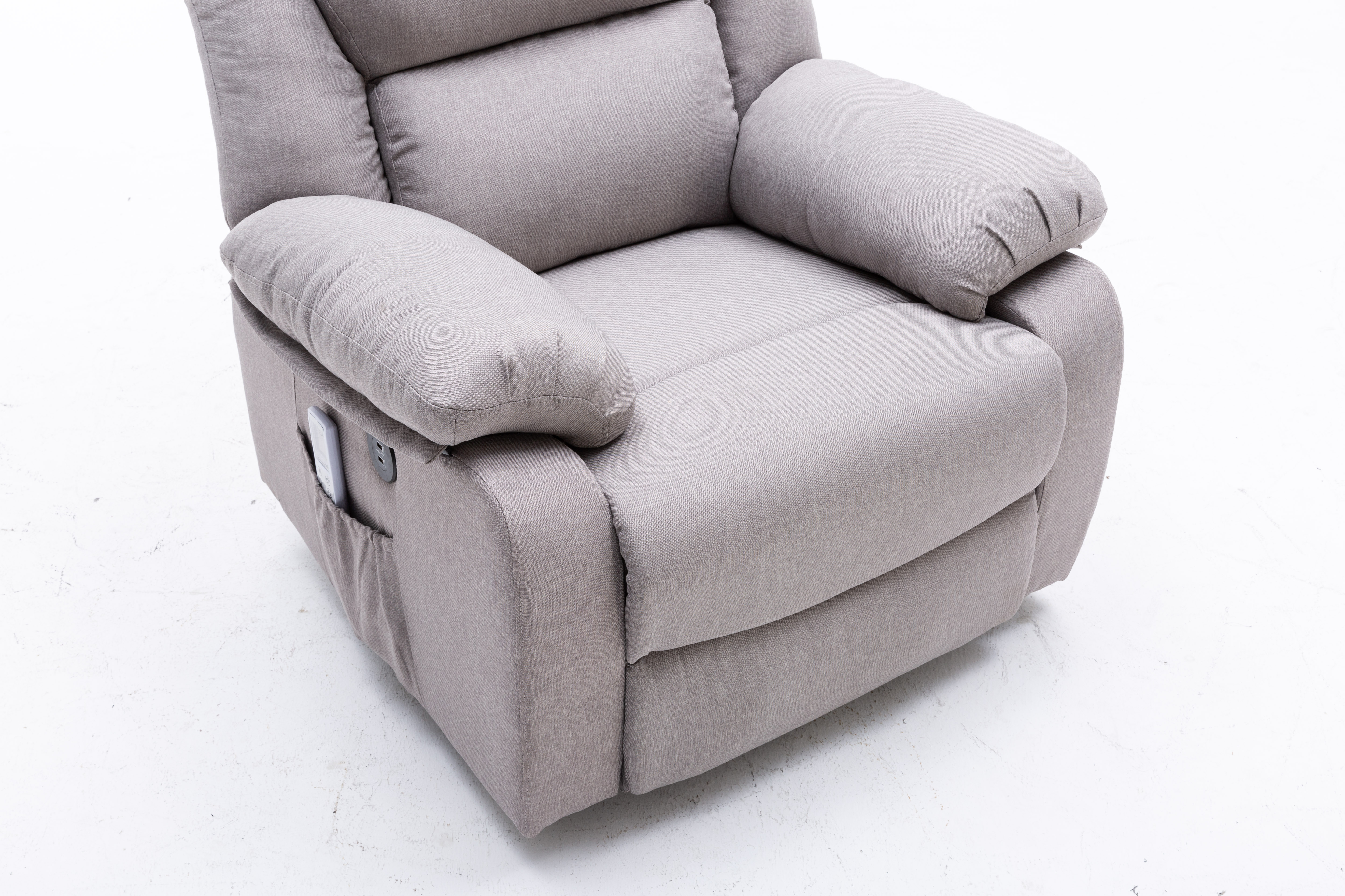 Light Gray Fabric Electric Power Lift Recliner Chair with Extended Footrest in Living Room Light Gray Fabric Electric Power Lift Recliner Chair with Extended Footrest in Living Room